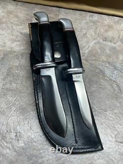 Vintage BUCK U. S. A. #117 Twin Knife Matched Set w Original Double Leather Sheath
