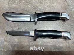 Vintage BUCK U. S. A. #117 Twin Knife Matched Set w Original Double Leather Sheath
