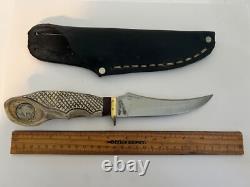 Vintage Bowie Knife Signed And Feathers Engraved With Silver Buffalo Nickel