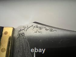 Vintage Bowie Knife Signed And Feathers Engraved With Silver Buffalo Nickel
