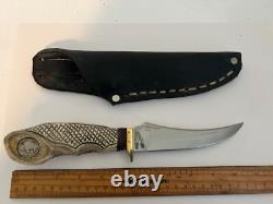 Vintage Bowie Knife Signed And Feathers Engraved With Silver Buffalo Nickel