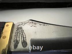 Vintage Bowie Knife Signed And Feathers Engraved With Silver Buffalo Nickel