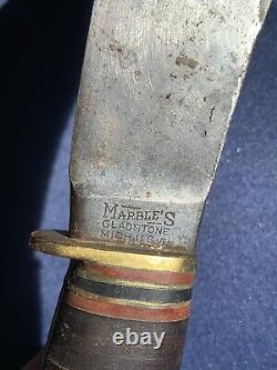 Vintage Boy Scout Bsa Leather Sheath & Marbles Gladstone Hunting Knife- Used