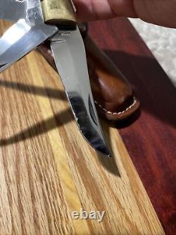 Vintage Browning 504 Seki Japan Made Stag 3 Blade Hunting Skinning Knife Sheath