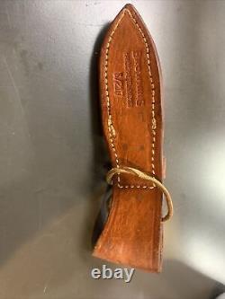 Vintage Browning Fixed Blade Knife With Leather Sheath USA Hunting