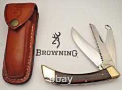 Vintage Browning Japan 503 Three-Blade Lockback Folding Knife with Sheath Unused