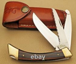 Vintage Browning Japan 503 Three-Blade Lockback Folding Knife with Sheath Unused