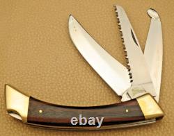Vintage Browning Japan 503 Three-Blade Lockback Folding Knife with Sheath Unused