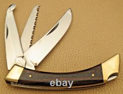 Vintage Browning Japan 503 Three-Blade Lockback Folding Knife with Sheath Unused