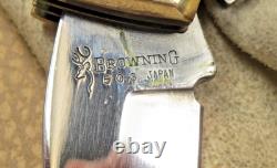 Vintage Browning Japan 503 Three-Blade Lockback Folding Knife with Sheath Unused