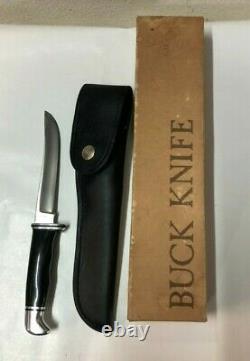 Vintage Buck 105 Fixed Blade Knife and Leather Sheath 3 Line, 4 Spacer