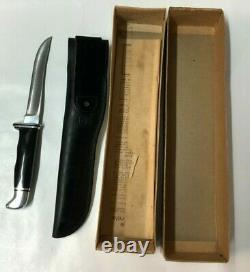 Vintage Buck 105 Fixed Blade Knife and Leather Sheath 3 Line, 4 Spacer