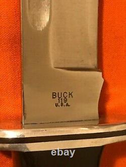 Vintage Buck 119 Knife With Sheath Three Line 1972-1986 USA