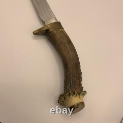 Vintage Buck 127 Knife Fixed 9 Blade Antler Handle With Sheath