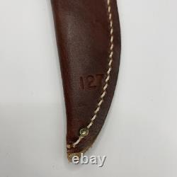 Vintage Buck 127 Knife Fixed 9 Blade Antler Handle With Sheath