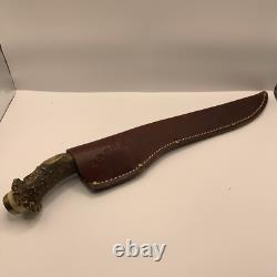 Vintage Buck 127 Knife Fixed 9 Blade Antler Handle With Sheath