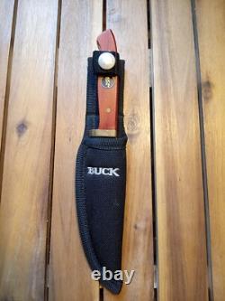 Vintage Buck 727 Battling Bucks Wood Fixed Blade Knife 2003 with Sheath