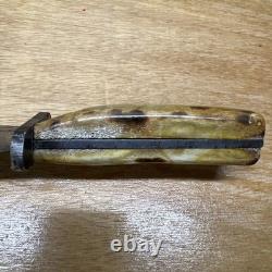 Vintage Carbon Steel Fixed Blade Antler Handle Hunting Knife