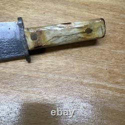 Vintage Carbon Steel Fixed Blade Antler Handle Hunting Knife