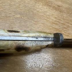 Vintage Carbon Steel Fixed Blade Antler Handle Hunting Knife