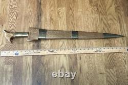 Vintage Carbon Steel Moro Kris Philippines Sword Knife With Wooden Scabbard