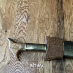 Vintage Carbon Steel Moro Kris Philippines Sword Knife With Wooden Scabbard