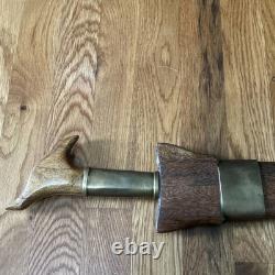 Vintage Carbon Steel Moro Kris Philippines Sword Knife With Wooden Scabbard
