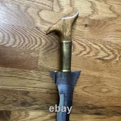 Vintage Carbon Steel Moro Kris Philippines Sword Knife With Wooden Scabbard