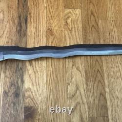 Vintage Carbon Steel Moro Kris Philippines Sword Knife With Wooden Scabbard
