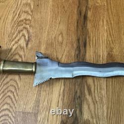 Vintage Carbon Steel Moro Kris Philippines Sword Knife With Wooden Scabbard