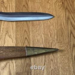 Vintage Carbon Steel Moro Kris Philippines Sword Knife With Wooden Scabbard