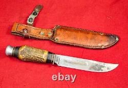 Vintage Carl Schlieper Eye Brend Jim Bowie Hunting Knife Stag Handle