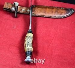 Vintage Carl Schlieper Eye Brend Jim Bowie Hunting Knife Stag Handle