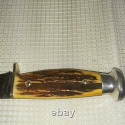 Vintage Case Fixed Blade Hunting Knife with Stag Handle & Leather Sheath, GC