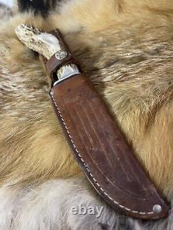 Vintage Case Knife 5 Fixed Blade Leather Handle Leather Sheath