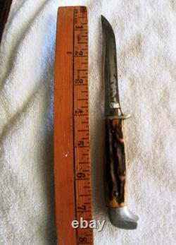 Vintage Case Stag Handle Fixed Blade Hunting Knife With Original Sheath