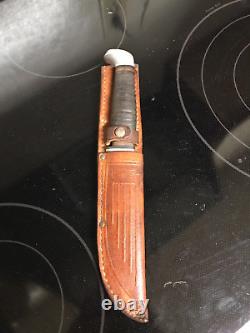 Vintage Case XX Hunting straight blade Leather grip knife & leather sheath