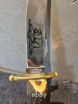 Vintage Case XX Kodiak Hunting Knife Burnt Stag Handle 11 Inch Fixed Blade 1980
