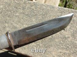 Vintage Cattaraugus 225Q Fixed Blade Quartermaster Knife stacked leather handle
