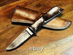 Vintage Chubby Hueske 1419 Fixed Blade Knife + Original Leather Sheath