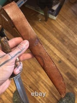 Vintage Crane Brand Cutlery Bowie Knife & Sheath Kissing Crane Robert Klass