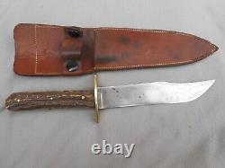 Vintage Crocodile Bowie Hunting Knife Stag Handle With Crocodile Etch H Duty