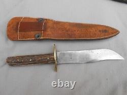 Vintage Crocodile Bowie Hunting Knife Stag Handle With Crocodile Etch H Duty