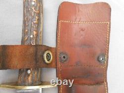 Vintage Crocodile Bowie Hunting Knife Stag Handle With Crocodile Etch H Duty