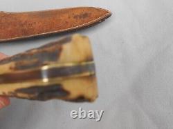 Vintage Crocodile Bowie Hunting Knife Stag Handle With Crocodile Etch H Duty