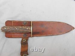 Vintage Crocodile Bowie Hunting Knife Stag Handle With Crocodile Etch H Duty