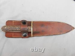 Vintage Crocodile Bowie Hunting Knife Stag Handle With Crocodile Etch H Duty