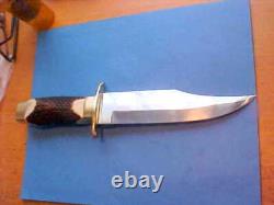 Vintage Cva Italy Hunting Bowie Knife Leather Sheath Upgraded Elk Stag Handle