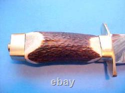 Vintage Cva Italy Hunting Bowie Knife Leather Sheath Upgraded Elk Stag Handle