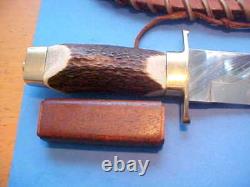 Vintage Cva Italy Hunting Bowie Knife Leather Sheath Upgraded Elk Stag Handle